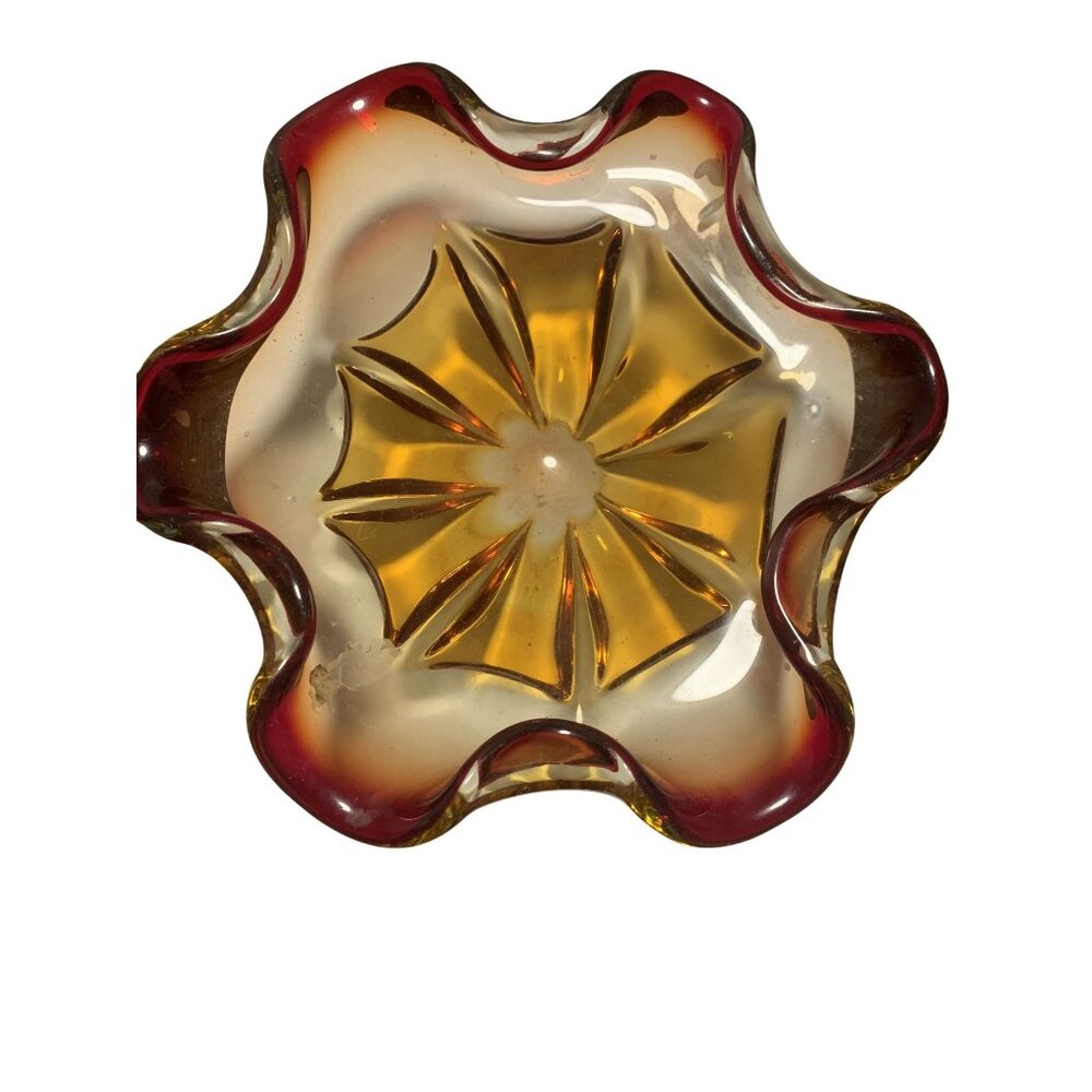 Vintage Murano Sommerso Mid Century Amber Ruby Cigar‎ Bowl 50s-70s
